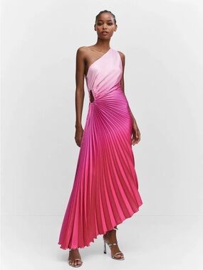 Mango Pink Ombre Asymmetrical One-Shoulder Pleated Evening Dress
